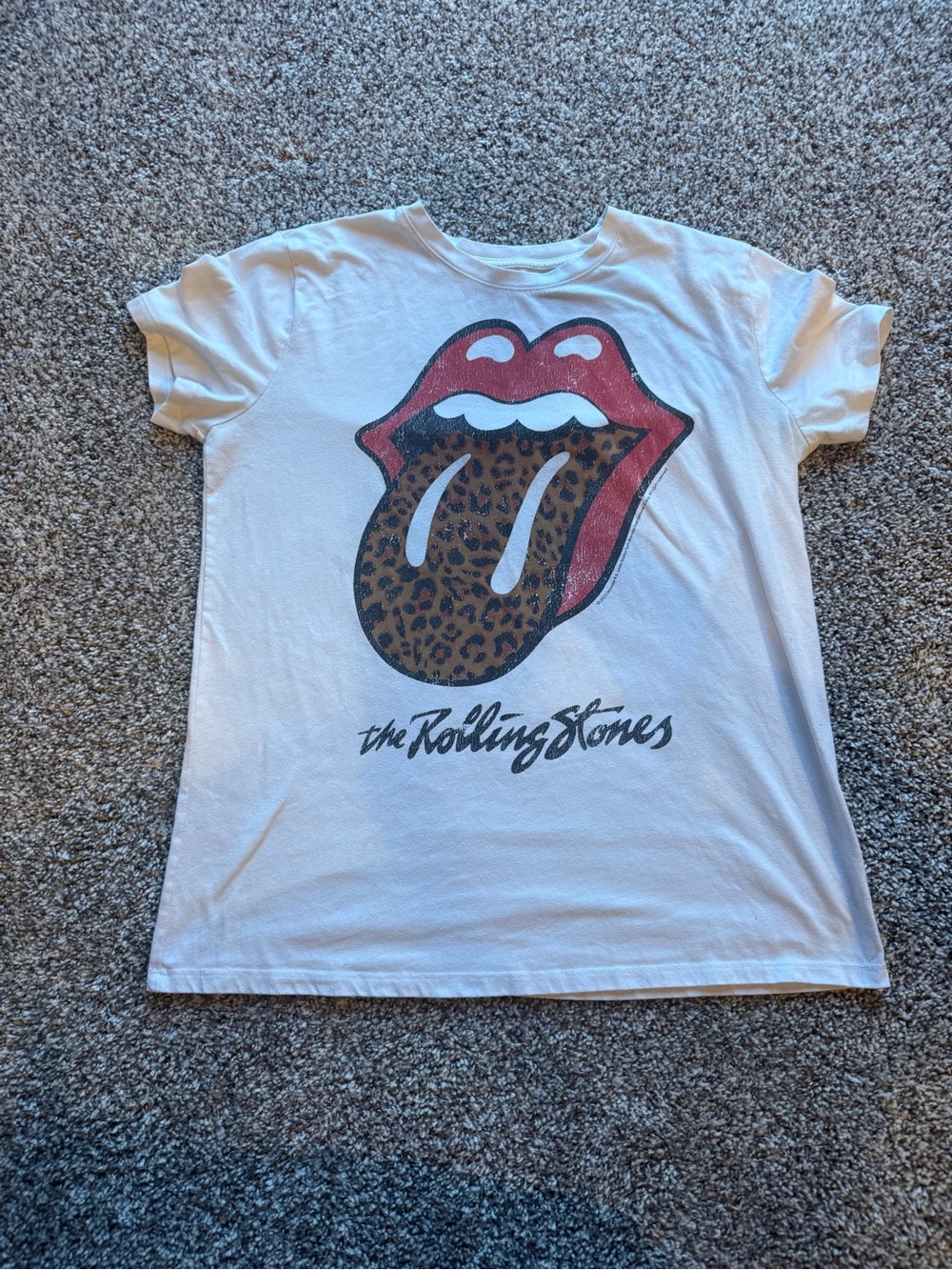 the Rolling Stones White Tee with Red Lips & Leopard Tongue
